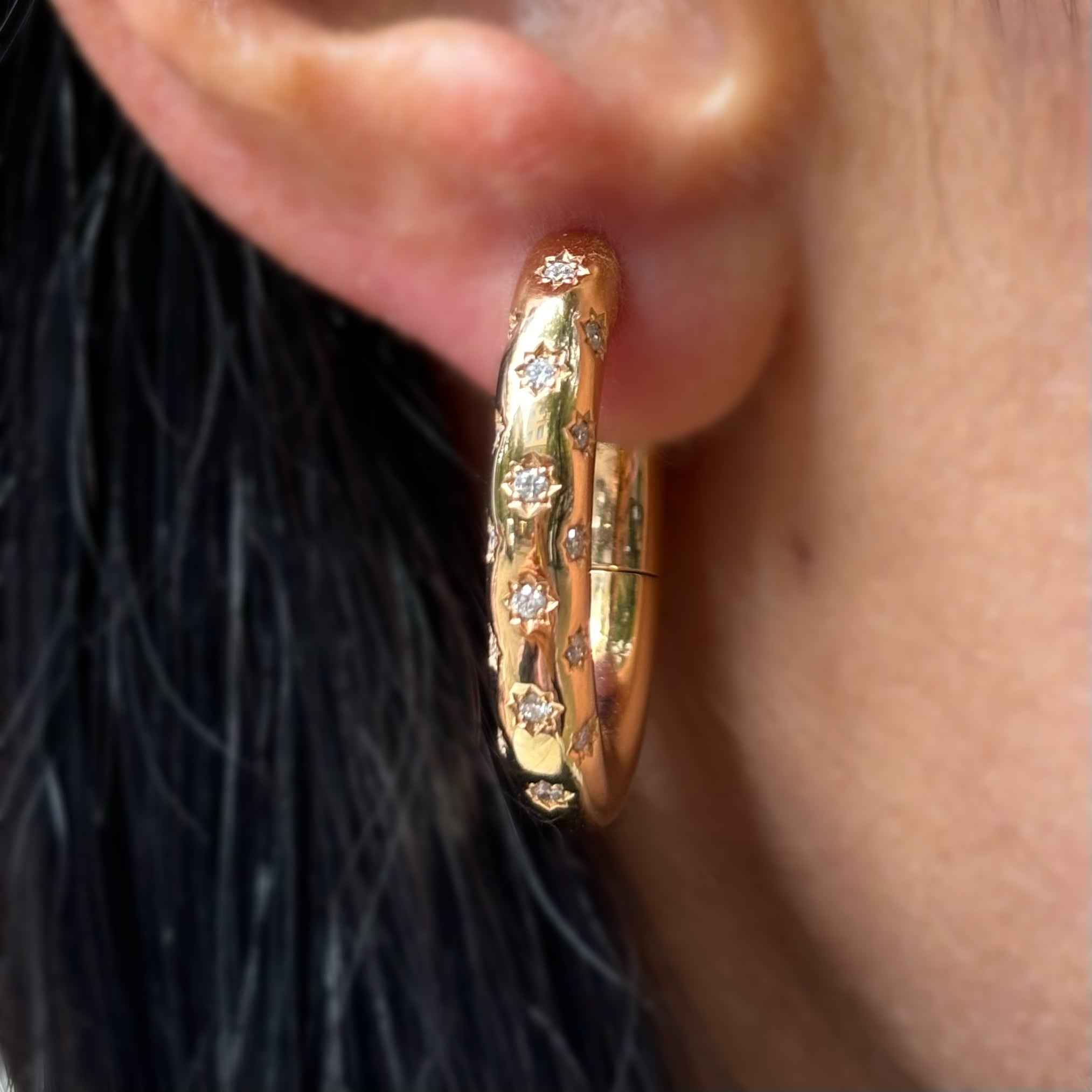 Обеци халки розово злато с диаманти 0.38 карата